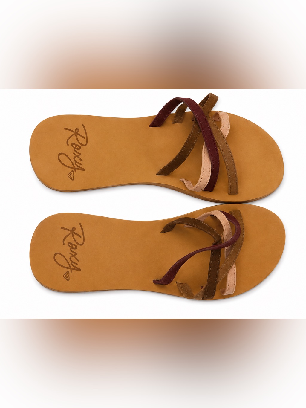 New! Roxy Multi-Strap Slide Sandals In Tan, Burgundy, Brown And Blush